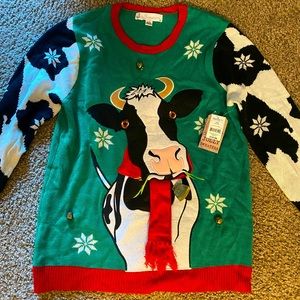 UGLY XMAS SWEATER - COW + COW BELLS CHRISTMAS SWEATER
